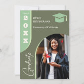 緑のモダン卒業写真 招待状 (正面)