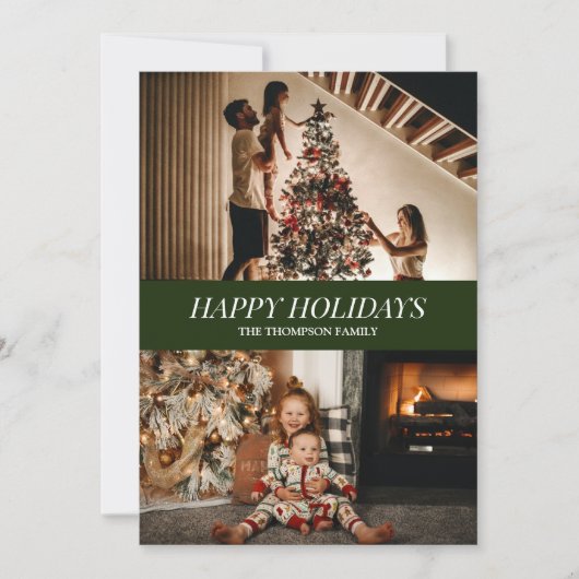 緑のモダン台本ハッピーホリデーズクリスマスフォト シーズンカード (正面)