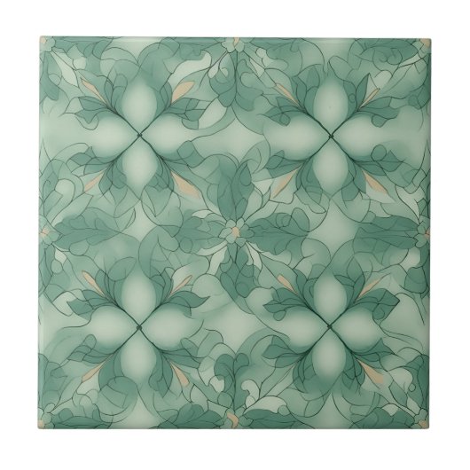 緑のモダン図形パターン タイル (正面)