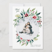 緑のモダン大きなリースワンフォトメリークリスマス シーズンカード (正面)