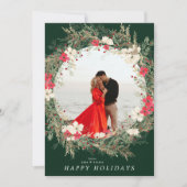 緑のモダン大きなリースワンフォトメリークリスマス シーズンカード (正面)