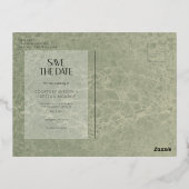 緑のモダン大理石の写真の結婚式 箔シーズンポストカード (裏面)