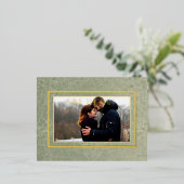 緑のモダン大理石の写真の結婚式 箔シーズンポストカード (立ち正面)