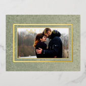 緑のモダン大理石の写真の結婚式 箔シーズンポストカード (正面)