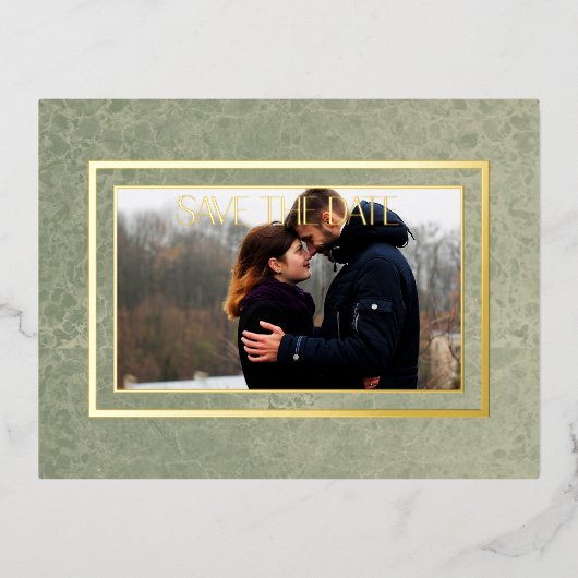 緑のモダン大理石の写真の結婚式 箔シーズンポストカード