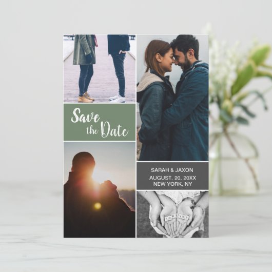 緑のモダン婚約カスタム写真コラージュ (スタンド正面)
