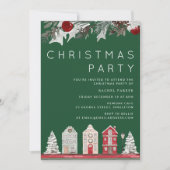 緑のモダン家族またはオフィスのクリスマスパーティー 招待状 (正面)