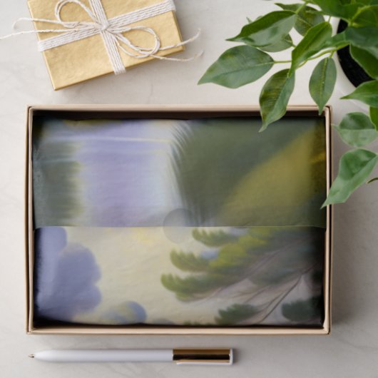 緑のモダン木々水雲の風景のアートワーク 薄葉紙 (ギフト)