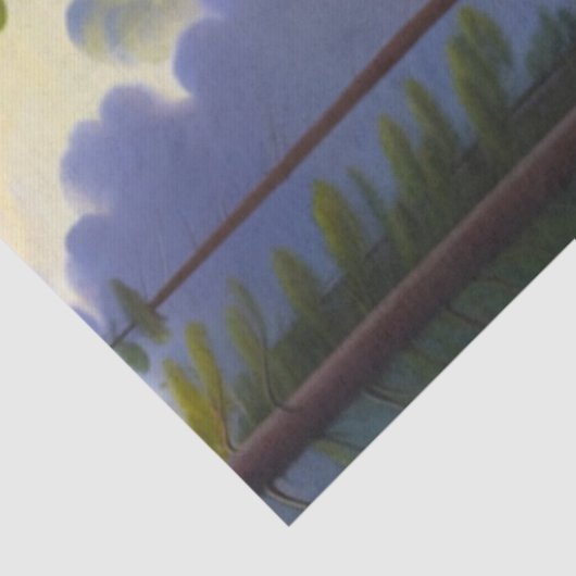 緑のモダン木々水雲の風景のアートワーク 薄葉紙 (詳細)