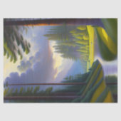 緑のモダン木々水雲の風景のアートワーク 薄葉紙 (正面)