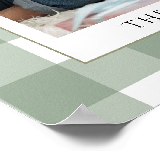 緑のモダン格子模様の家族の写真メリークリスマス ポスター (角)