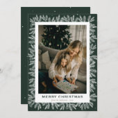 緑のモダン森の松の写真クリスマス シーズンカード (正面/裏面)