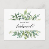緑のモダン植物性の葉の花嫁 インビテーションポストカード (正面)