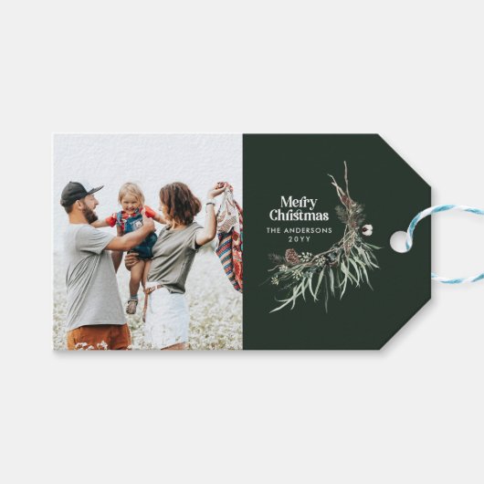 緑のモダン水エレガント彩植物写真 ギフトタグ (正面(横))