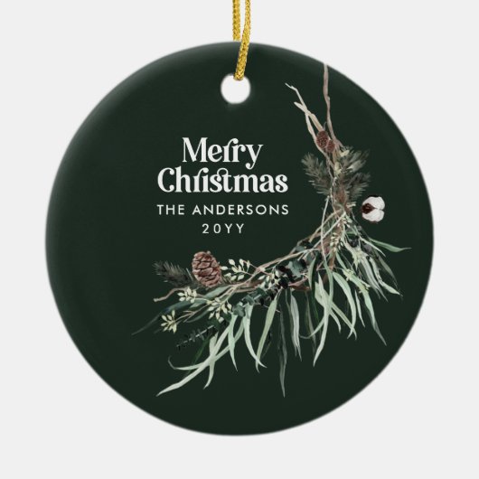 緑のモダン水エレガント色の植物学 セラミックオーナメント (正面)