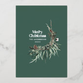 緑のモダン水エレガント色の植物性の素朴F 箔シーズンカード (正面)