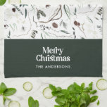 緑のモダン水エレガント色の植物素朴 キッチンタオル<br><div class="desc">緑のモダン素朴な水の色の乾燥エレガント植物性フローラ消色の色の休日のクリスマスデザイン。</div>