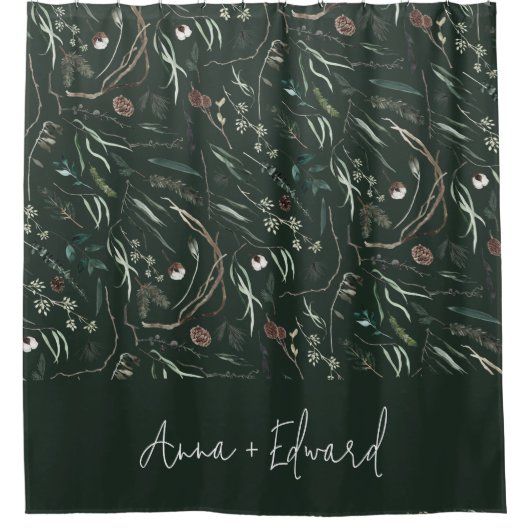 緑のモダン水エレガント色の植物素朴 シャワーカーテン (正面)