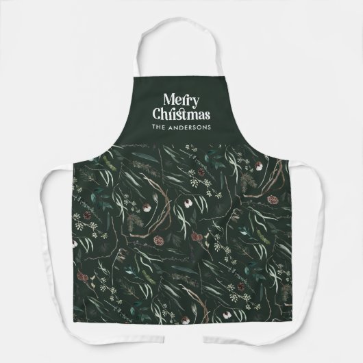 緑のモダン水エレガント色の植物素朴A エプロン (正面)