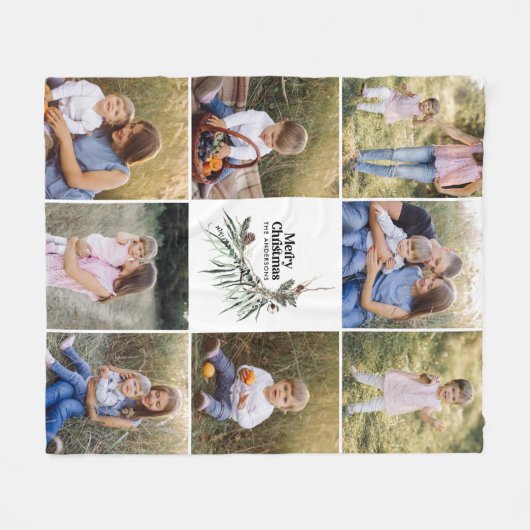 緑のモダン水エレガント色の植物色8枚の写真 フリースブランケット (正面(横))