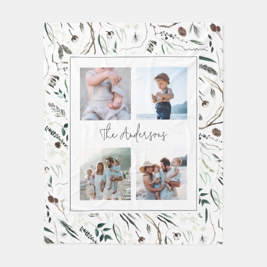 緑のモダン水エレガント色の植物4枚の写真 フリースブランケット (正面)