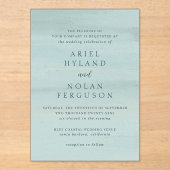 緑のモダン水色エレガントな結婚式 アクリル招待状 (正面)