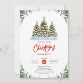 緑のモダン水色クリスマスディナーパーティー 招待状 (正面)