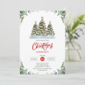 緑のモダン水色クリスマスディナーパーティー 招待状 (スタンド正面)