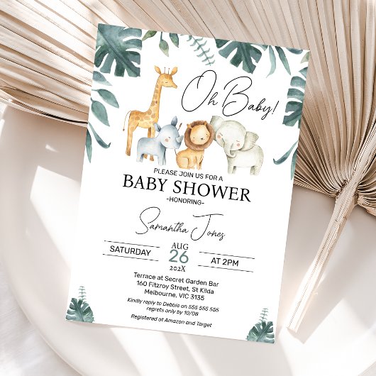 緑のモダン水色サファリ赤ちゃんシャワー 招待状