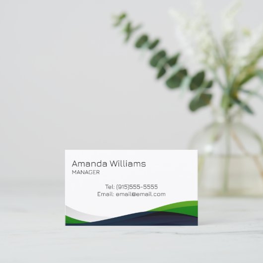 緑のモダン渦巻き従業員 名刺 (スタンド正面)