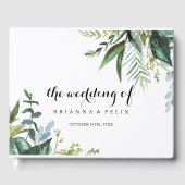 緑のモダン熱帯結婚書道 ゲストブック (正面)