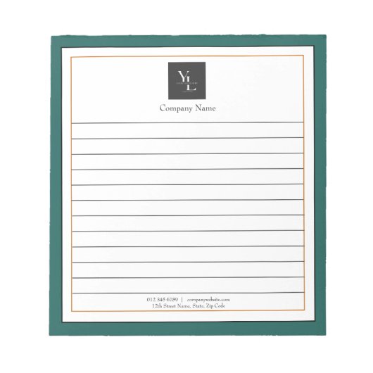 緑のモダン白金ゴールドとビジネスロゴのメモ帳 ノートパッド (正面)