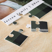 緑のモダン素朴なタータンチェックチェックファミリー写真 ジグソーパズル (側面)