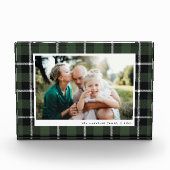 緑のモダン素朴なタータンチェックチェックファミリー写真 フォトブロック (正面)