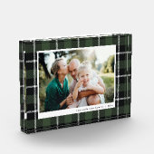 緑のモダン素朴なタータンチェックチェックファミリー写真 フォトブロック (左)