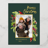 緑のモダン葉のエレガント写真 箔シーズンポストカード (正面)