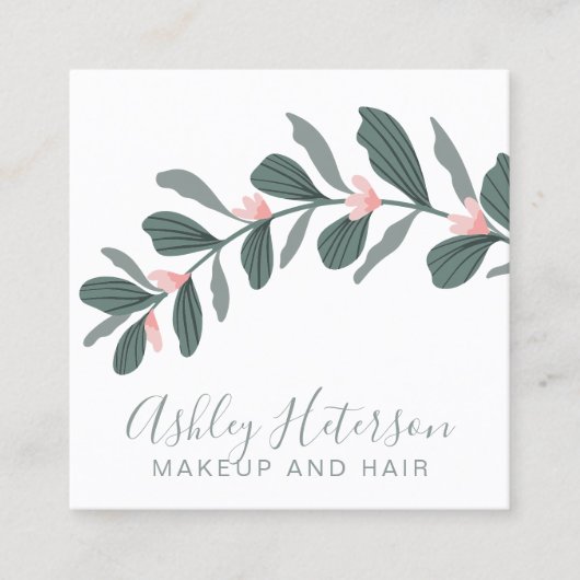 緑のモダン葉はヘアロゴを作る スクエア名刺 (正面)