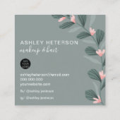 緑のモダン葉はヘアロゴを作る スクエア名刺 (裏面)