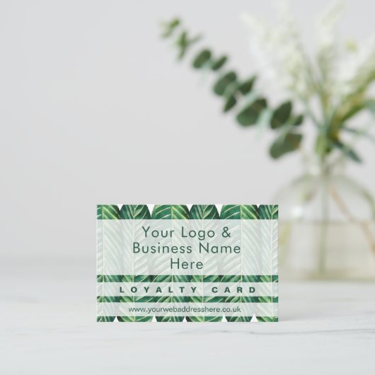 緑のモダン葉ワックスリーフデザインロイヤリティカード  名刺 (スタンド正面)