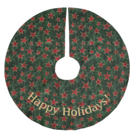 緑のモダン赤い星のパターンのメッセージのパーソナライズ ブラッシュドポリエステルツリースカート