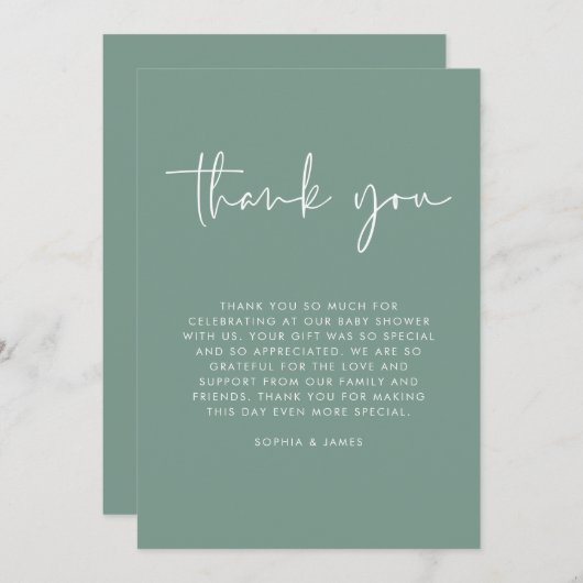 緑のモダン赤男女兼用ちゃんシャワーありがとう 招待状 (正面/裏面)