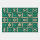 緑のモダン雪素朴片モノグラム写真 ラッピングペーパーシート (正面2)