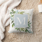 緑のモノグラムでほこりっぽい青 クッション (ブランケット)