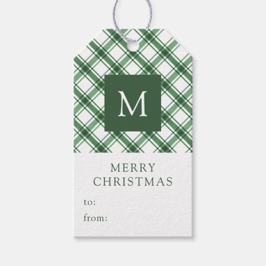 緑のモノグラムのクリスマスギフトタグ ギフトタグ (正面)