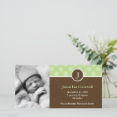 緑のモノグラムの出産の発表 案内状 (スタンド正面)