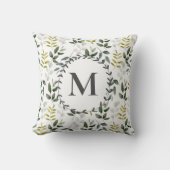 緑のモノグラムの熱帯性ユーカリ模様 クッション (正面)