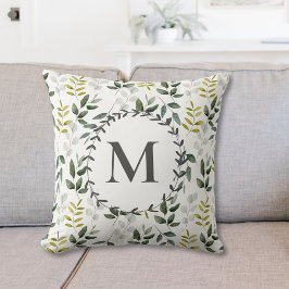 緑のモノグラムの熱帯性ユーカリ模様 クッション