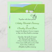 緑のモノグラムの結婚式をゴルフをするゴルフボール 招待状 (正面/裏面)