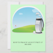 緑のモノグラムの結婚式をゴルフをするゴルフボール 招待状 (裏面)