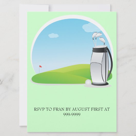 緑のモノグラムの結婚式をゴルフをするゴルフボール 招待状 (裏面)